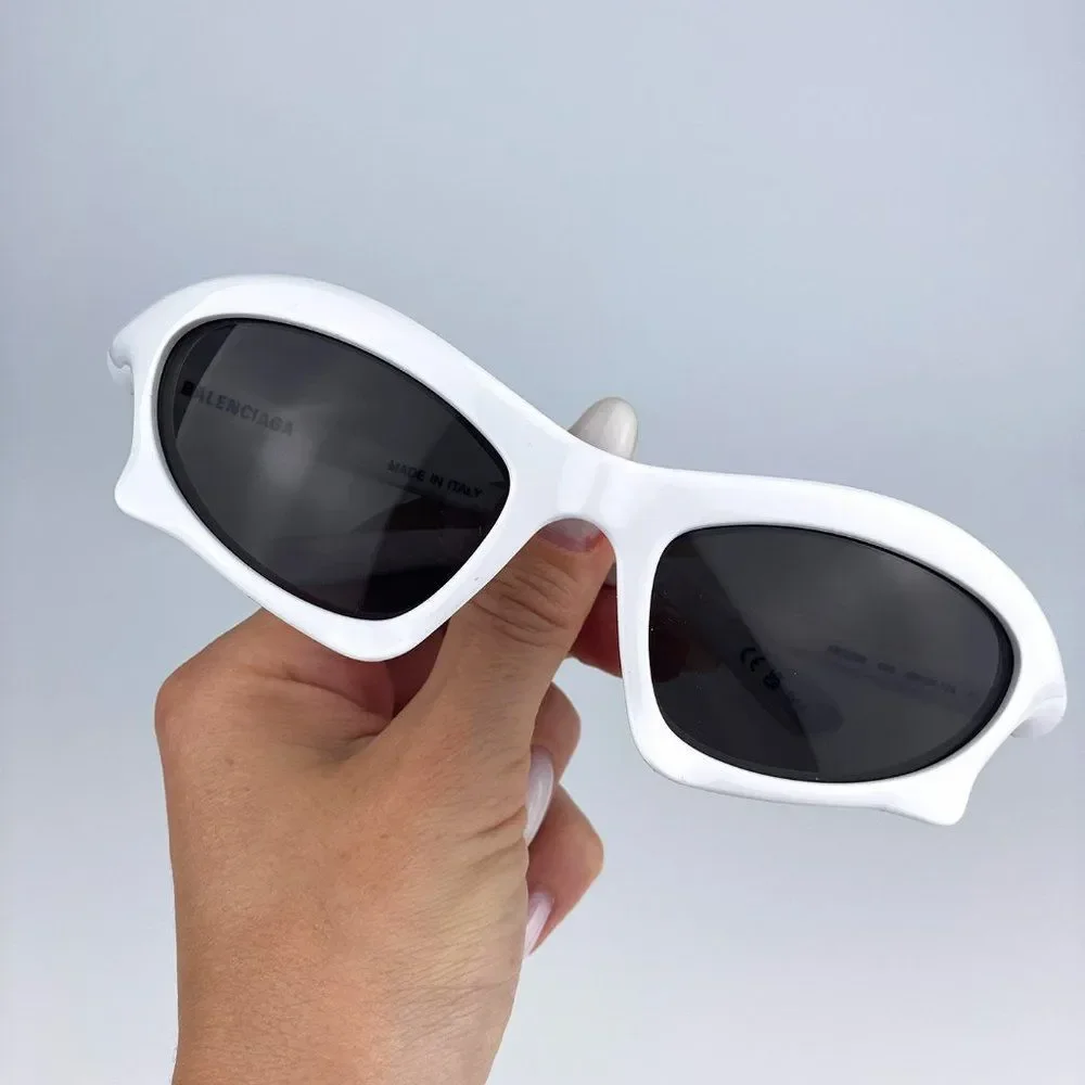 Balenciaga BB0229S 004 Sunglasses White Grey Bat Rectangle Unisex
